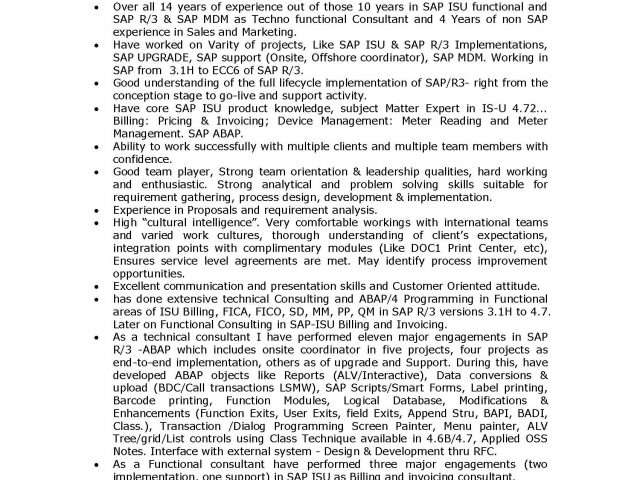 Sample Resume for Sap Security Consultant Sap is Sample