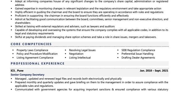 Sample Resume for Secretary In Corporate Business Company Secretary Resume Examples & Template (with Job Winning Tips)