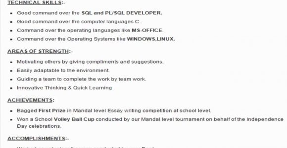 Sample Resume for Sql Dba Freshers Sql Developer Sample Resume format