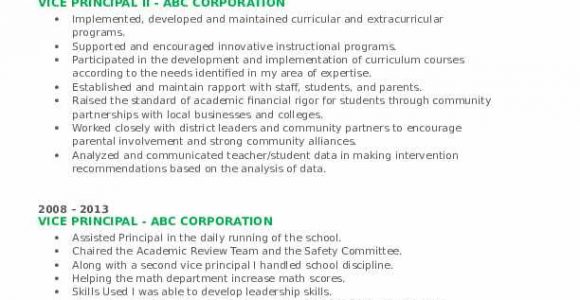 Sample Resume for Vice Principal In India Vice Principal Resume Samples