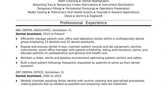 Sample Resume Objectives for Dental assistant Dental assistant Resume Sample Monster.com