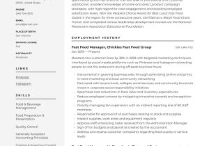 Sample Skills On Resume for Fast Food Restaurant Franchise Fast Food Manager Resume & Writing Guide  12 Examples 2022