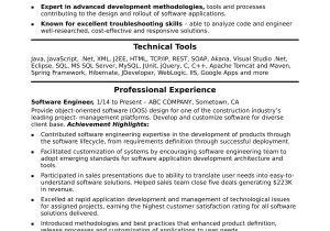 Sample software Developer Resumes Skill Set software Engineer Resume Monster.com