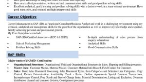 Sap Sd Resume Sample for Experienced Sap Sd Freshers Resume with Domain Experience Sales