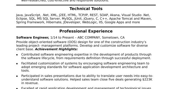 Software Project Description In Resume Sample software Engineer Resume Monster.com